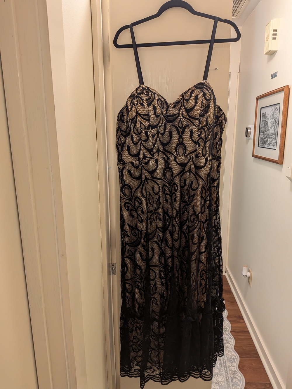 Glamaker Black Lace Midi Dress with Nude Lining 3XL Plus Curvy